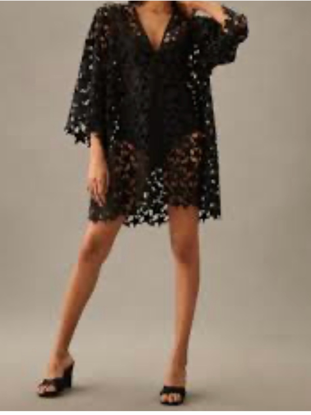 Anthropologie Black Sheer Floral Crochet Top